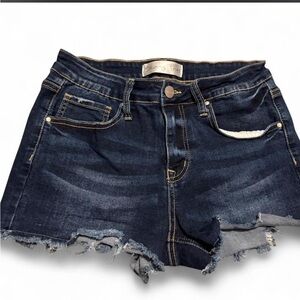 Women’s Dark Blue Frayed Hem Denim Shorts